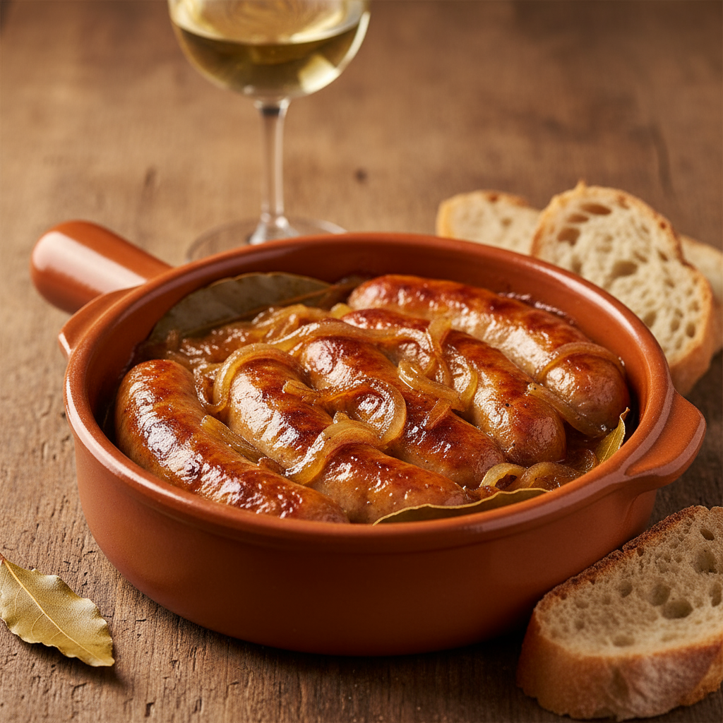 Salchichas al vino blanco